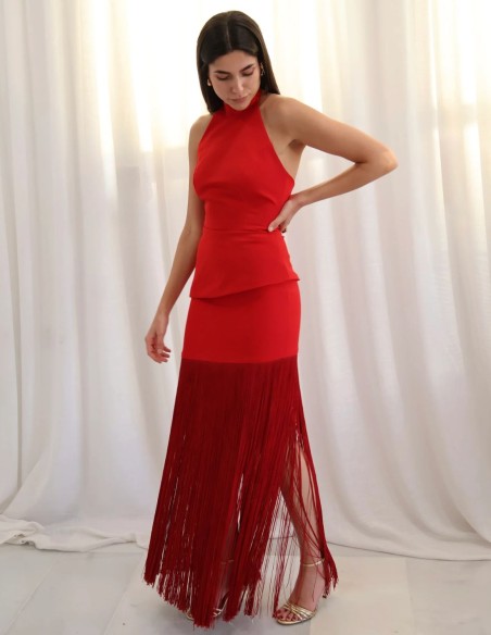 Conjunto de falda con flecos y top