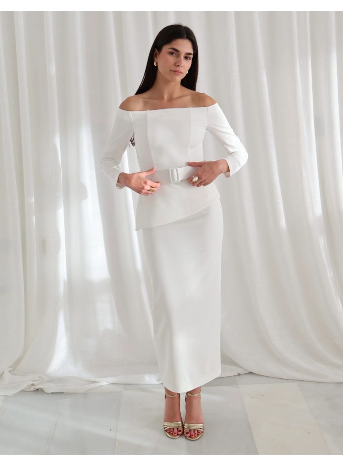 Two-piece set with bardot neckline top and...