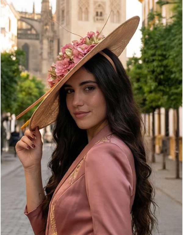 Pamela en raphia rose et vert pour l'invité avec détails... 2