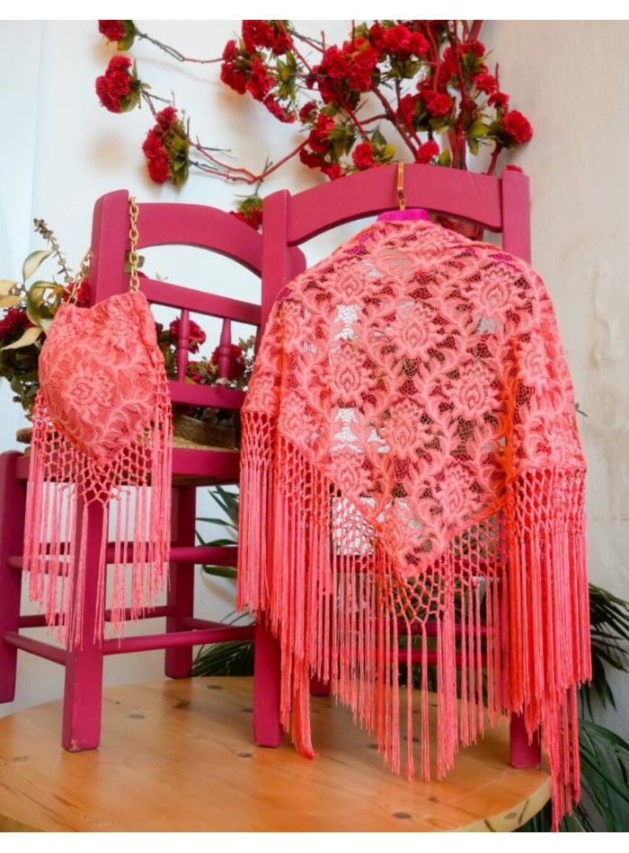 Coral lace manila shawl