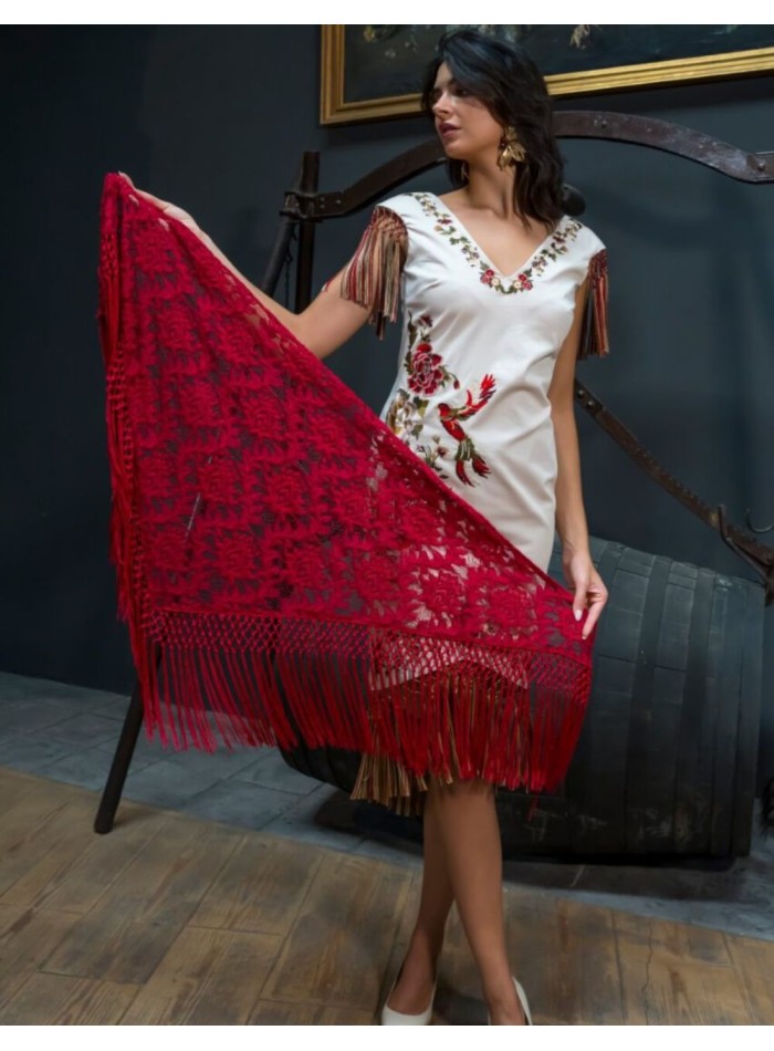 Red lace manila shawl