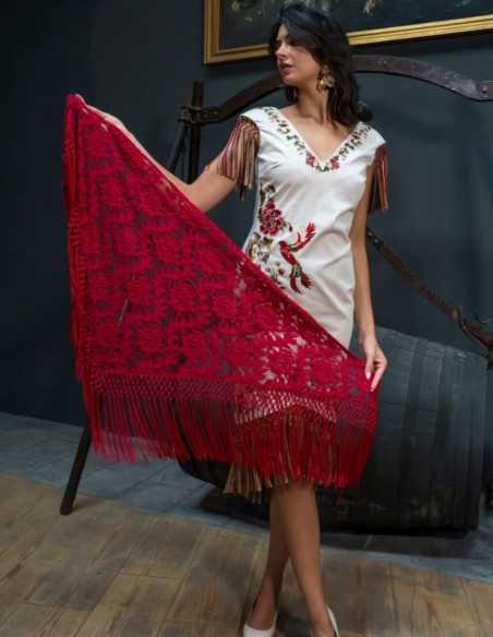 Red lace manila shawl