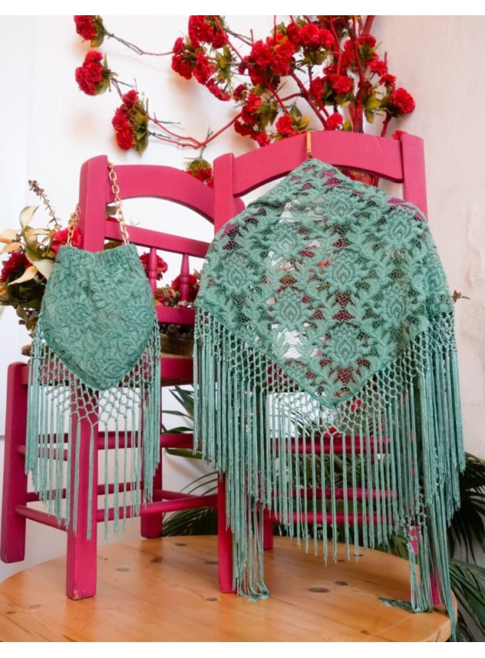 Châle manille en dentelle de couleur menthe