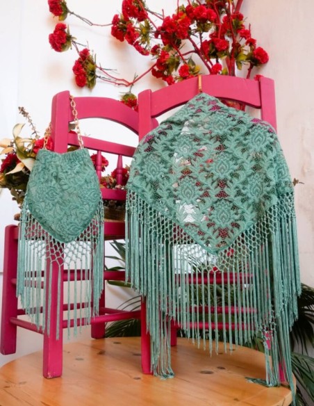 Mint color lace manila shawl