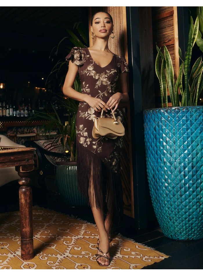 Vestido midi marrón