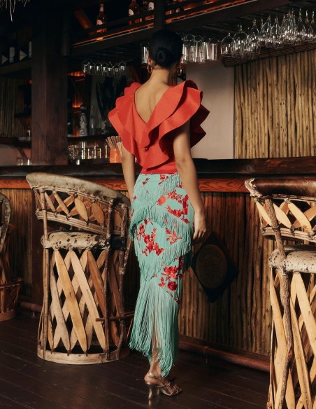 Top rojo de tafetán para invitada