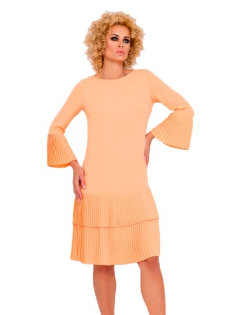 cocktail dress long sleeves pleated details peach party event details model