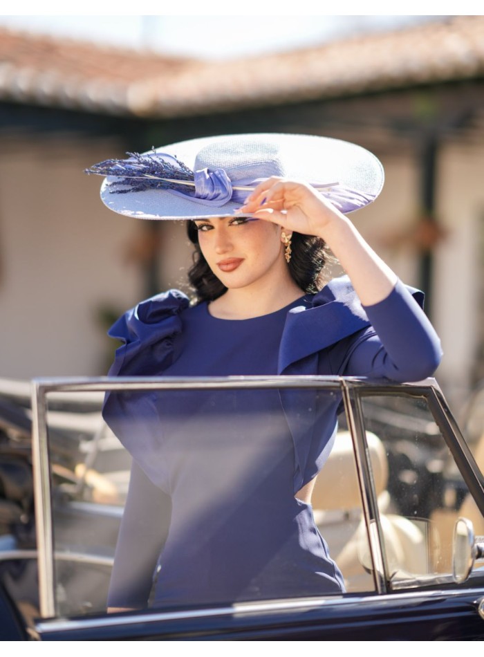 Vestido midi en azul marino con detalles de...