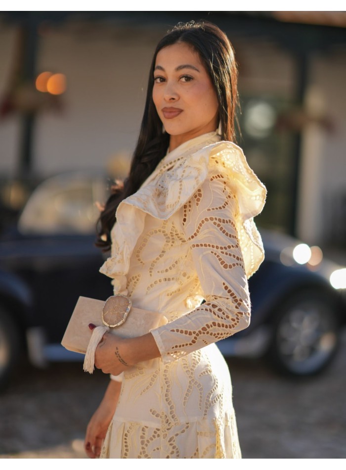 Midi dress with closed neckline and ruffles in...