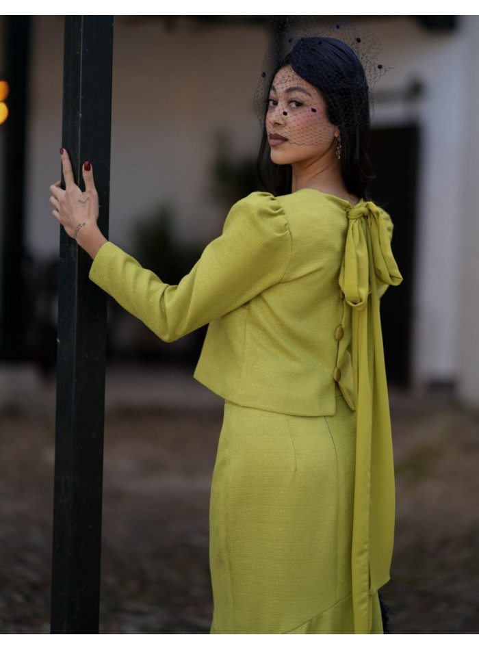 Ensemble deux pièces vert citron avec blouse à...