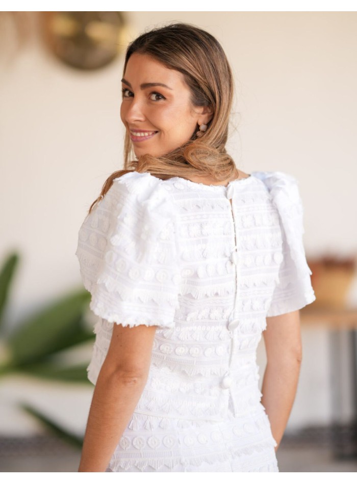 Ensemble deux pièces blanc en brocart avec...