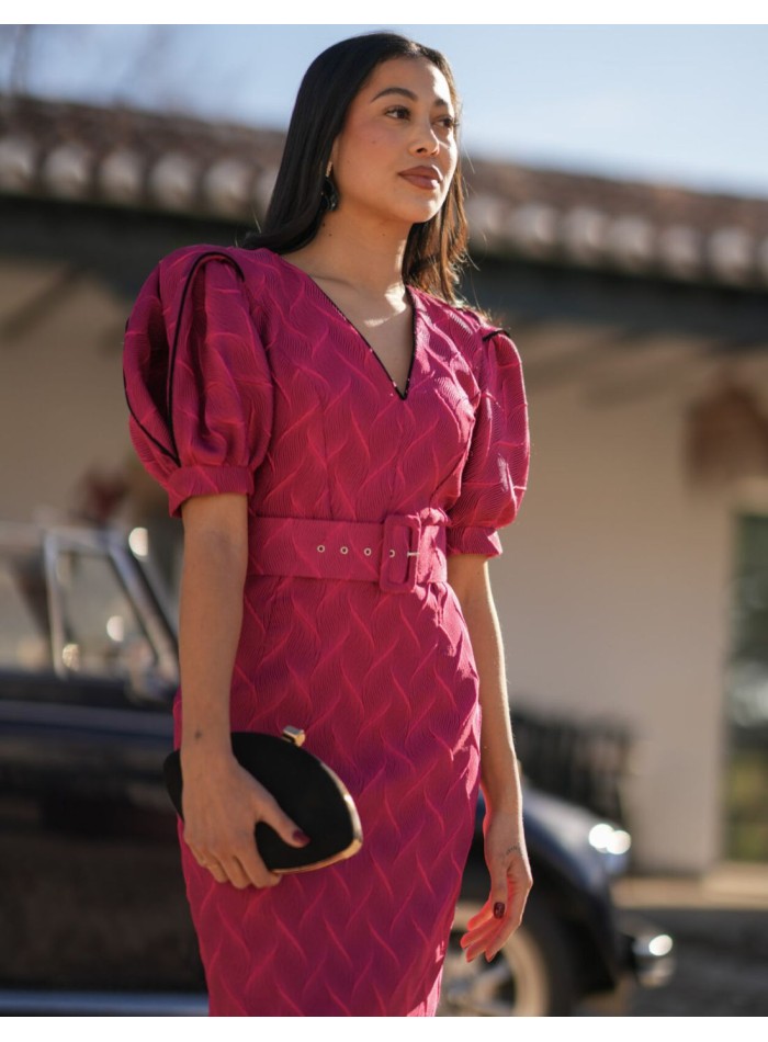 Fuchsia printed midi dress with maxi sleeves...