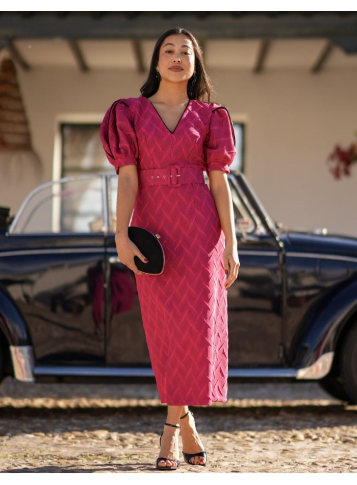 Fuchsia printed midi dress with maxi sleeves...