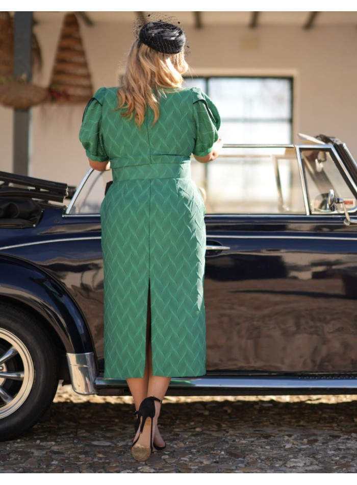 Robe midi imprimée vert menthe avec manches...