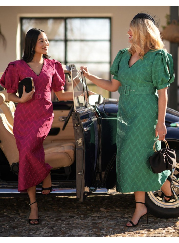 Robe midi imprimée vert menthe avec manches...