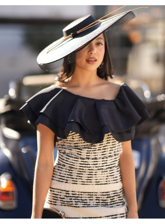 Guest outfit with asymmetrical neckline and...