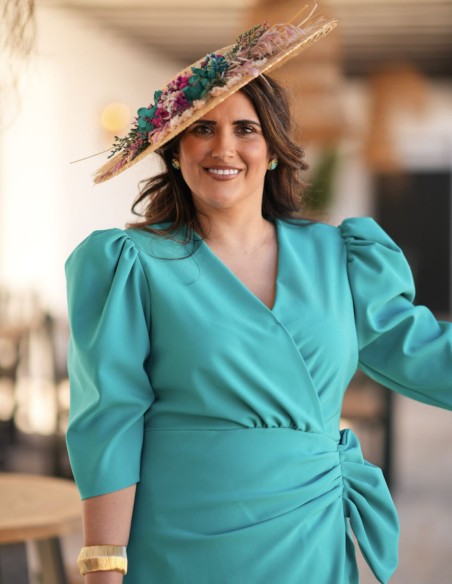 Vestido midi para invitada con drapeado en color verde