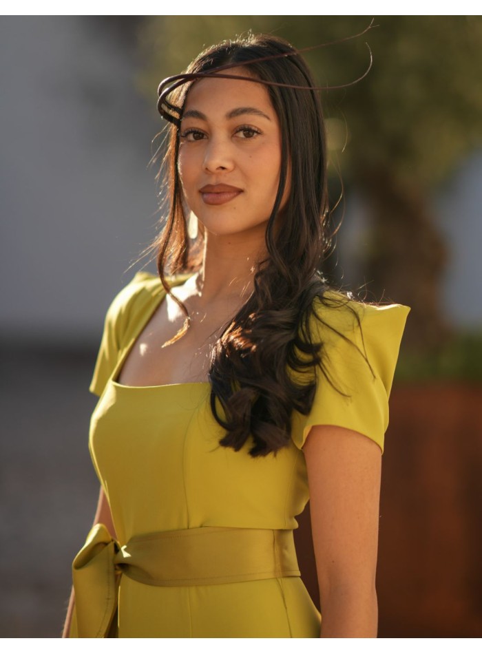 Pistachio long dress with short sleeves and...