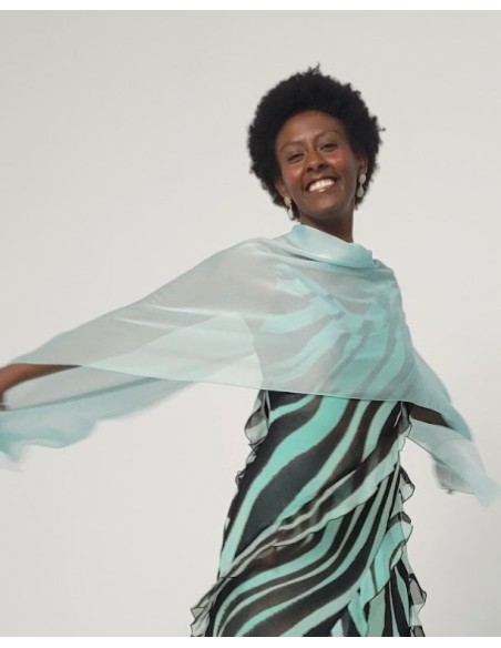 Long aquamarine blue chiffon cape