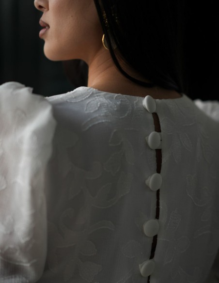 Two-piece white brocade chiffon top and skirt set