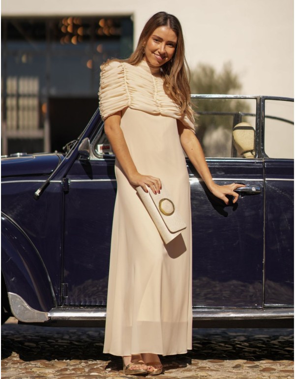 Halter neck midi dress with multi-position draped chiffon...