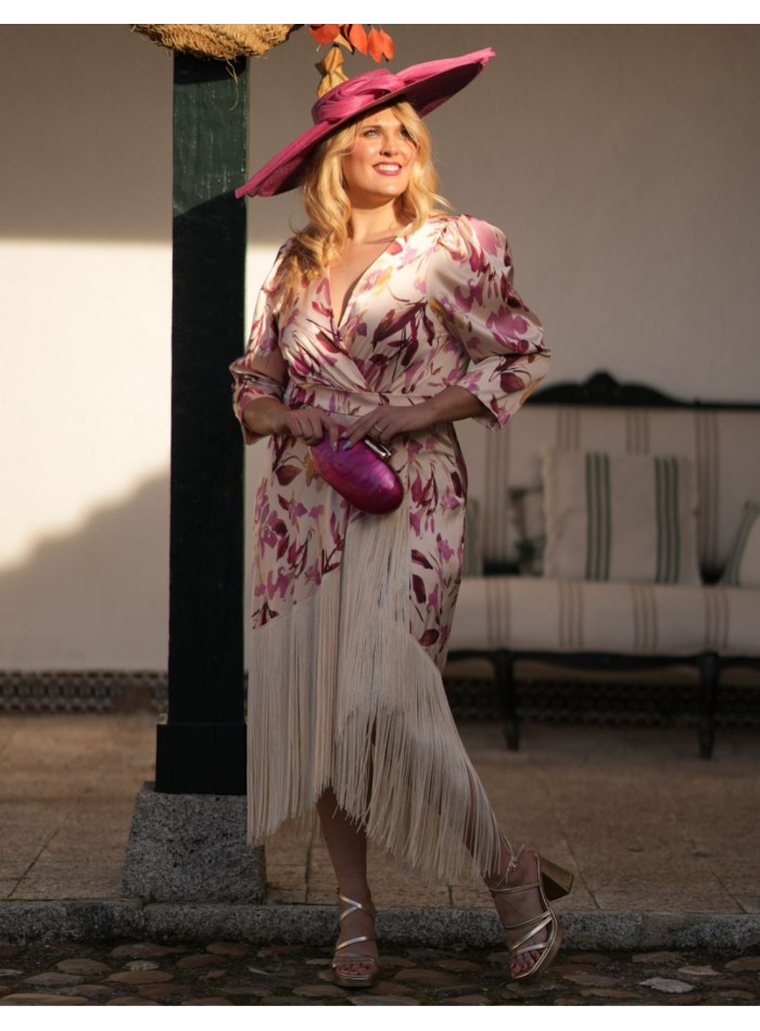 Robe midi imprimée avec ourlet frangé