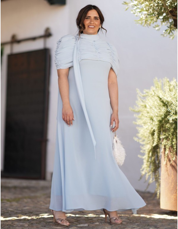 Chiffon flared midi dress with halter neckline and...