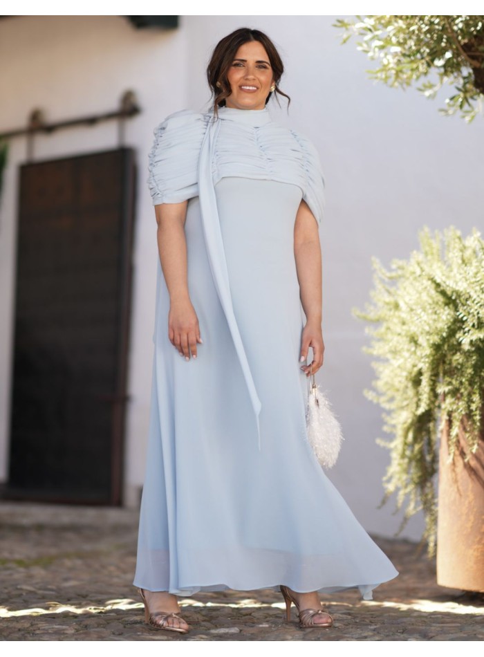 Vestido midi con corte evasé de gasa con cuello halter y foulard multiposición