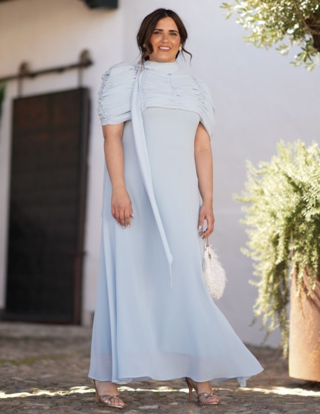 Vestido midi con corte evasé de gasa con cuello halter y foulard multiposición