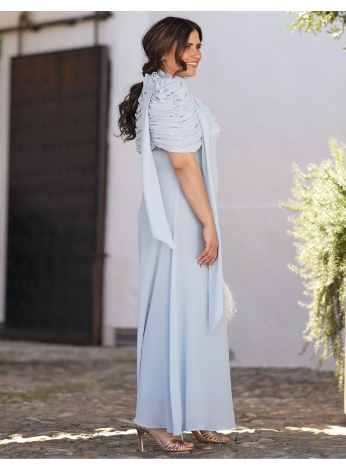 Chiffon flared midi dress with halter neckline...