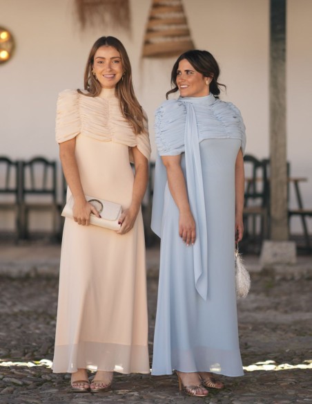 Robe midi évasée en mousseline avec encolure dos nu et foulard multipositions