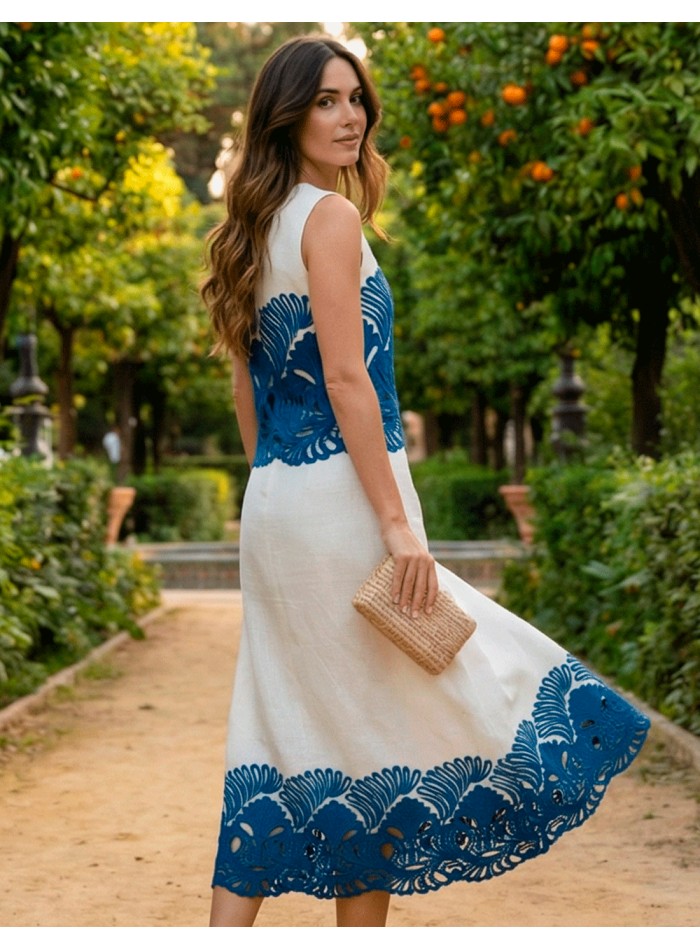 White set with blue openwork embroidery