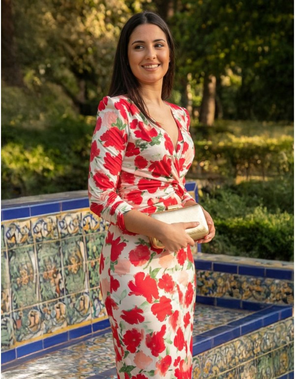 Robe midi extensible à imprimé floral rose 2