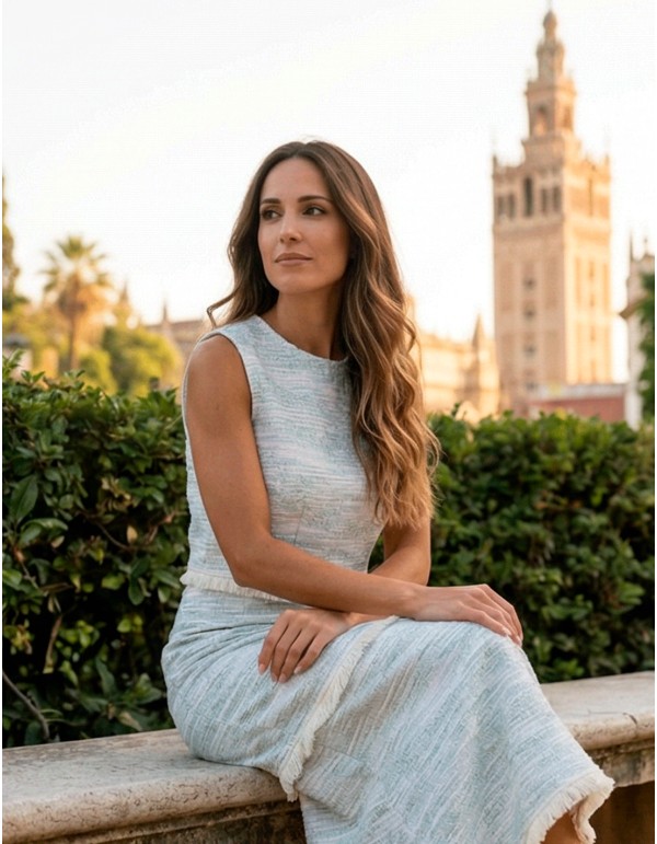 Light blue set with structured top and midi skirt 2