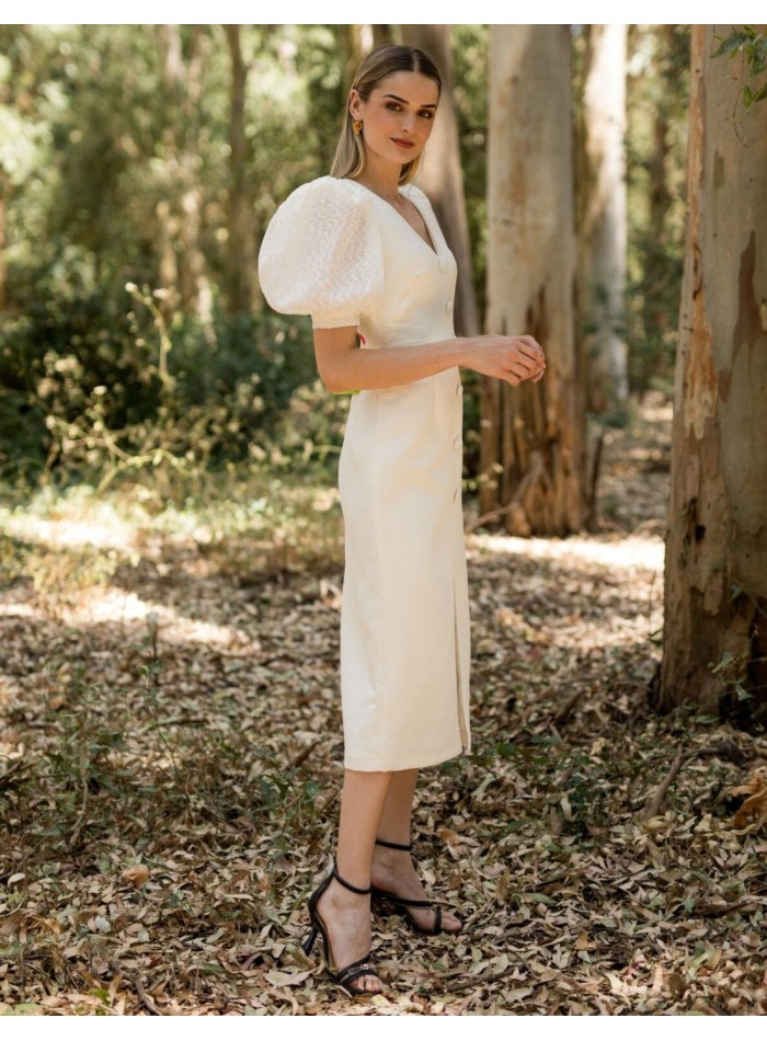 Vestido midi con mangas abullonadas