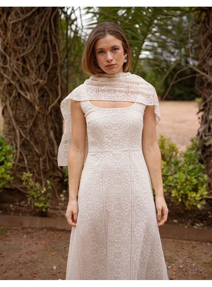 Strapless midi dress made of lace with crepe...