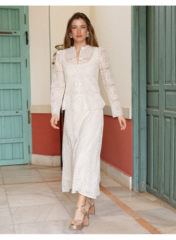 Strapless midi dress made of lace with crepe...