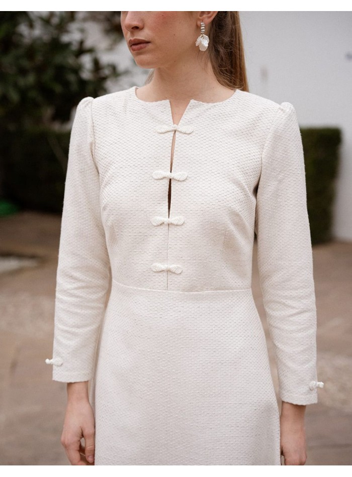 Tweed midi dress in beige with a floaty skirt...