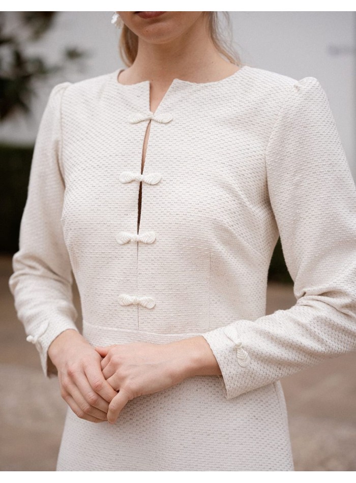 Tweed midi dress in beige with a floaty skirt...