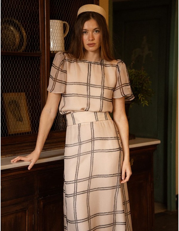 Top à manches courtes en mousseline de soie imprimée à... 2