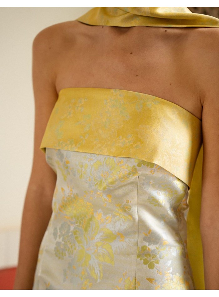 Vestido midi con estampado oriental y palabra...