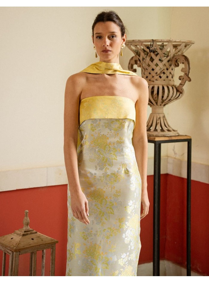 Vestido midi con estampado oriental y palabra...