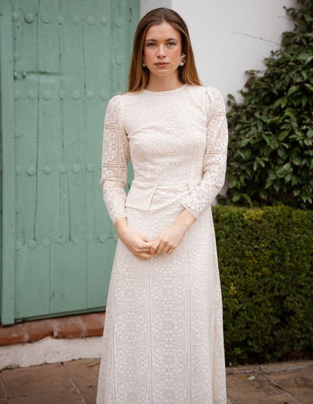 Vestido midi de encaje con falsos bolsillos para mama de comunion