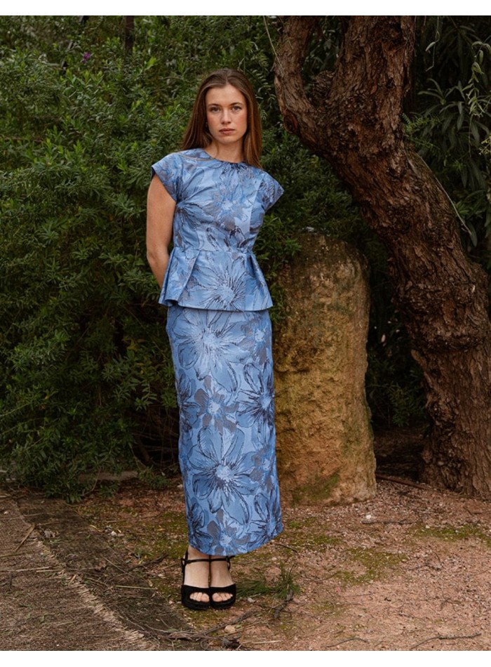 Straight cut midi skirt with floral print