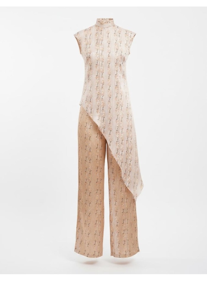 Top asimétrico con estampado floral y rayas