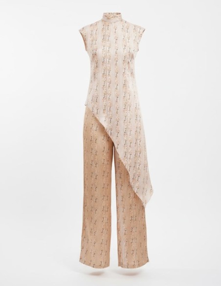 Top asimétrico con estampado floral y rayas