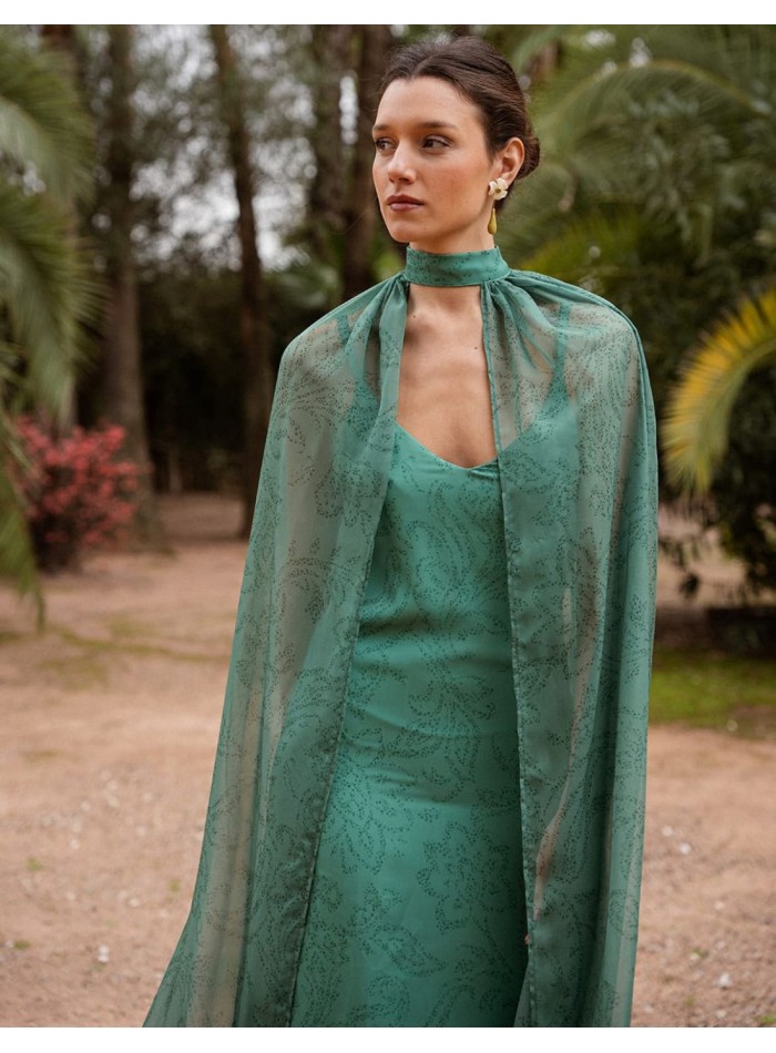 Longue robe en mousseline de soie vert émeraude...