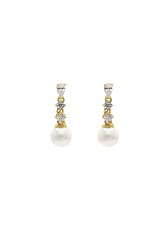 Elegant earrings with three zirconia and pearl...