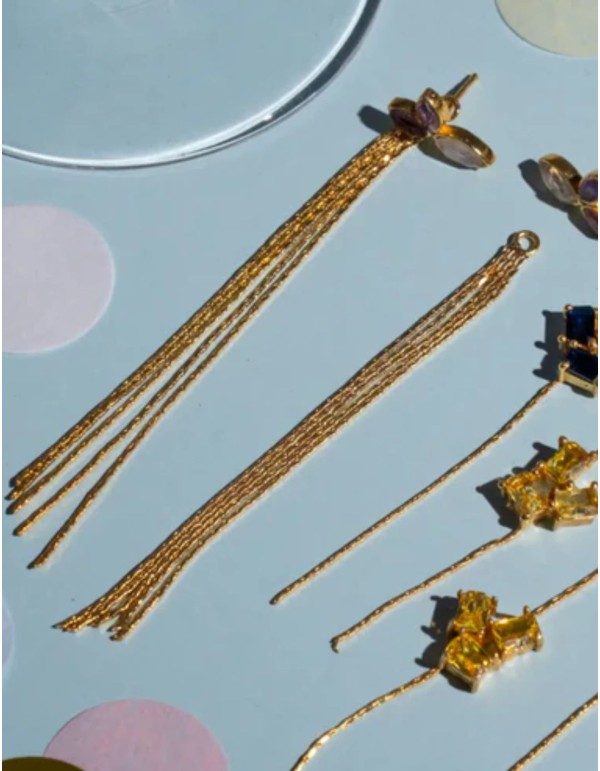 Boucles d'oreilles amovibles avec pierres et franges en... 2