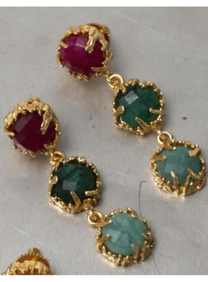 Boucles d'oreilles avec trois pierres rondes en...